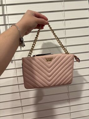 Victoria's Secret Blush Quilted Shoulder Bag with Gold Chain